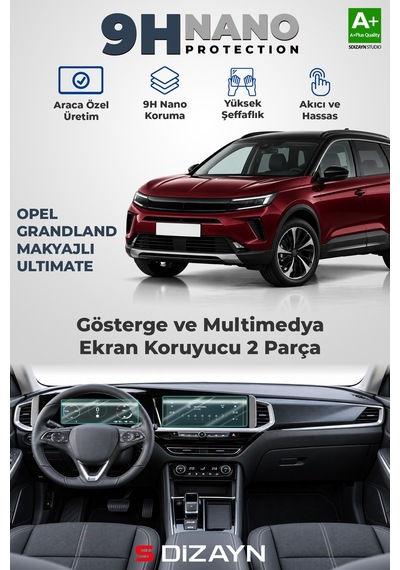 S-dizayn Opel Grandland Makyajlı Ultimate 9h Nano Gösterge Ve Multimedya Ekran Koruyucu 2'li Set Parlak 2022-2024 A+ Kalite