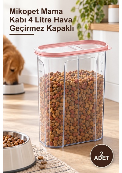 2 Adet Mikopet Mama Kabı 4 Litre Hava Geçirmez Kapaklı