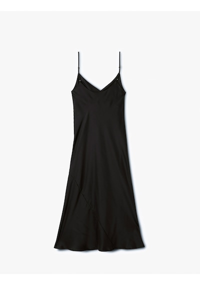 Koton İp Askılı Degaje Yaka Volanlı Slip Midi Abiye Elbise Siyah 5sak80001fw Siyah Koton İp Askılı Degaje Yaka Volanlı Slip Midi Abiye Elbise Siyah 5sak80001fw Siyah