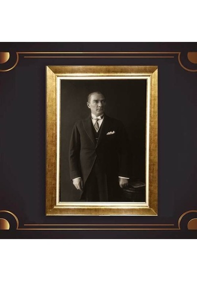 Altın Varaklı Çerçeveli Paspartulu Atatürk Tablo Hk1318
