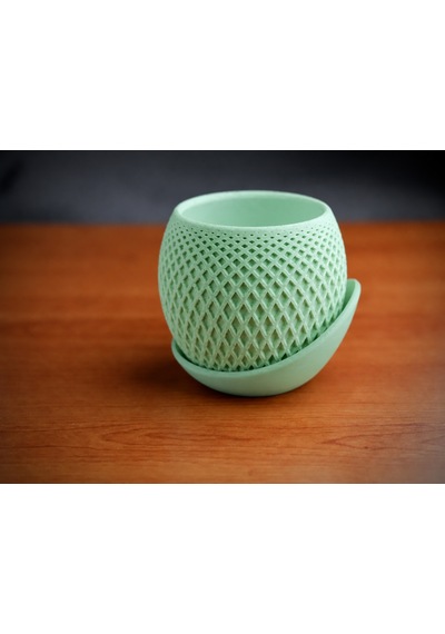 3d Baskı Küre Saksı - Kafes Dokulu İki Parçalı Dekoratif Saksı - Mint-mint