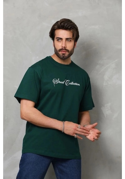 Erkek Baskılı T-shirt Kısa Kol Bisiklet Yaka Regular Fit Tişört - Çağla Yeşili Çağla Yeşili