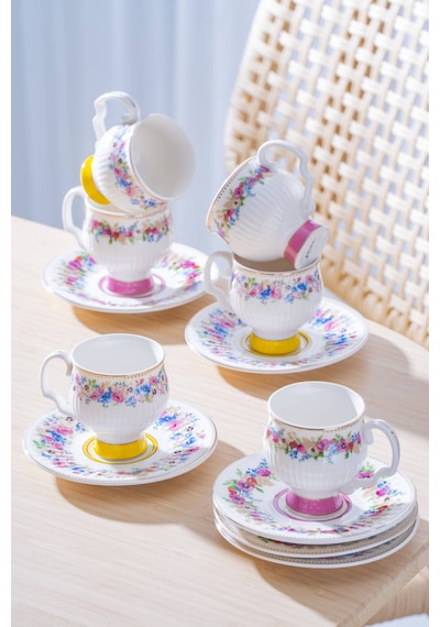 Acar Despina 6 Kişilik Porselen Kahve Fincan Takımı - 90 Ml Çok Renkli