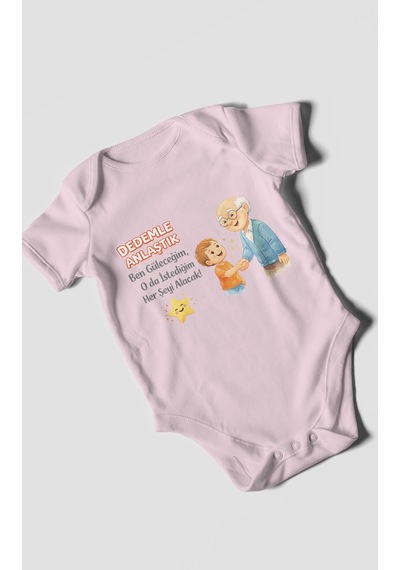 Morivokids Dedeye Özel Kısa Kollu Bebek Body %100 Pamuk Bebe Pembe
