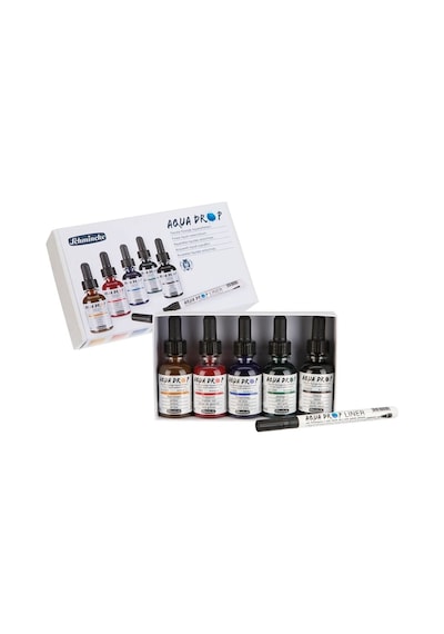 Schmincke : Aqua Drop Sıvı Sulu Boya Seti 5 Renk X 30 Ml + Liner