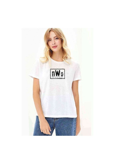 New World Order Baskılı Beyaz Kadın Tshirt (534651341)