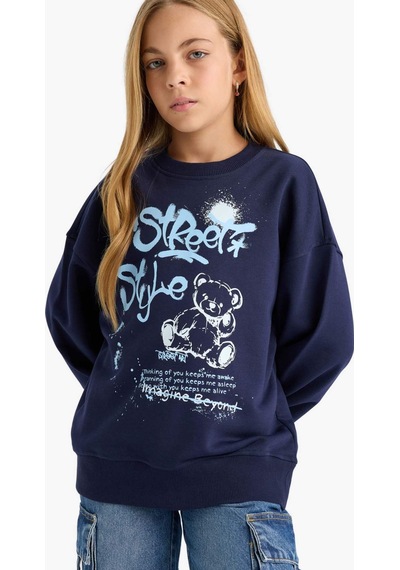 Defacto Kız Çocuk Oversize Geniş Kalıp Bisiklet Yaka Baskılı Sweatshirt E6755a825aunv241 Lacivert Defacto Kız Çocuk Oversize Geniş Kalıp Bisiklet Yaka Baskılı Sweatshirt E6755a825aunv241 Lacivert