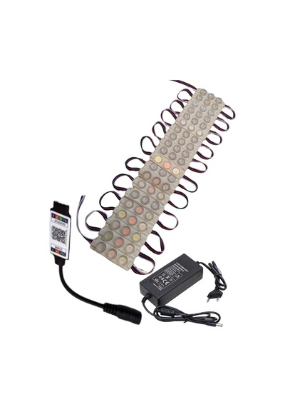 20 Adet 12 Volt 3 Watt 3 Lensli Rgb 3030 Smd Led Modül Bluetooth Kumanda 5a Plastik Adaptör Set