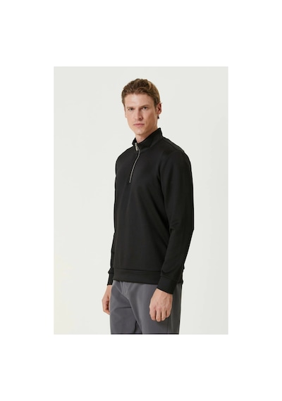 Erkek 3 İplik Pamuklu Uzun Kol Yarım Farmuarlı Yakalı Sweatshirt - Siyah