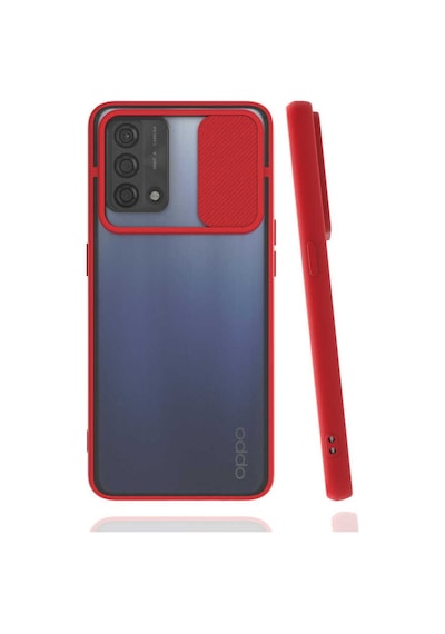 Kilifone - Oppo Uyumlu A74 4g - Kılıf Slayt Sürgülü Arkası Buzlu Lensi Kapak - Kırmızı