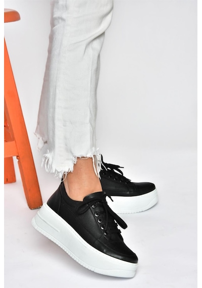 Fox Shoes P274117509 Siyah Yüksek Tabanlı Kadın Spor Ayakkabı Sneakers Siyah-suni Deri