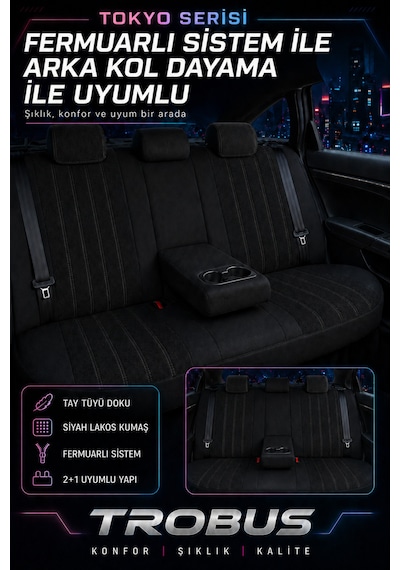 Fiat Albea 2002-2012 Bel Destekli Tay Tüyü Koltuk Kılıfı Tokyo Serisi Siyah
