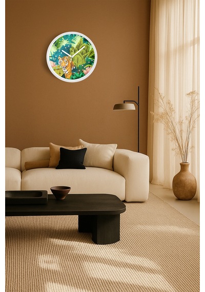 Tropikal Kaplan Modern Duvar Saati - 25cm - Önü Camlı Beyaz Kasa - Sessiz Mekanizma-jh0003 Beyaz