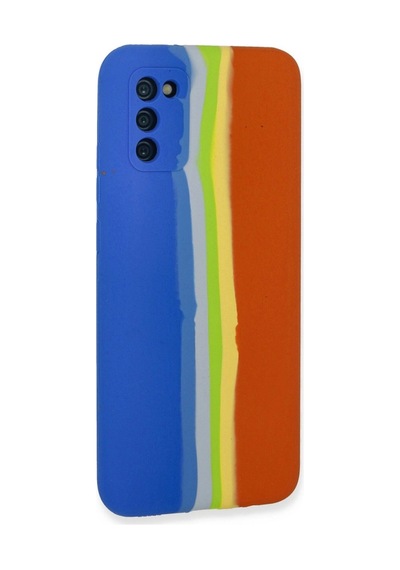 Samsung Galaxy Uyumlu A03s Kılıf Ebruli Lansman Silikon - Mavi-turuncu İtdark36592