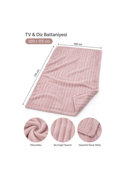 Tek Kişilik Peluş Tv Diz Battaniyesi 100x175 Cm Pudra