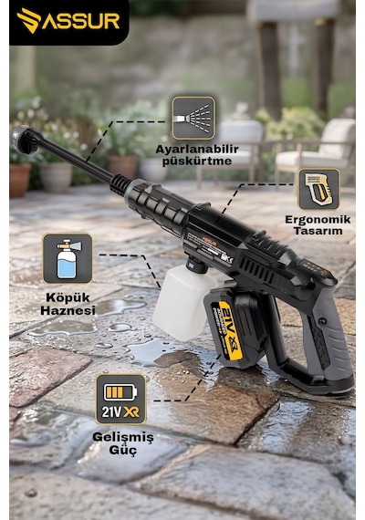 Assur 21V Çift Akülü Kömürsüz Yüksek Basınçlı Oto Yıkama Makinesi - 3137