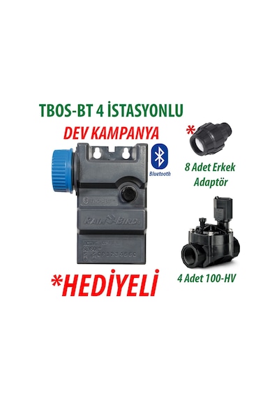 Rain Bird Tbos-bt4lt Pilli Kontrol Ünitesi 9v. 4 İstasyonlu Bluetooth + 4 Adet 100hv 9v. Vana Seti