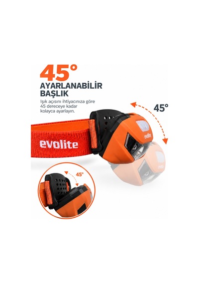 Evolite Shine 150 Lm Kafa Lambası - Turuncu Çok Renkli