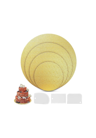 Omeyva Yuvarlak Kalın Altın Pasta Kek Turta Altlığı Tabanı - 28 Cm. - 25 Adetlik Paket Altın