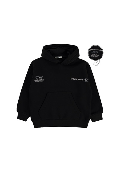 Civil Boys Civil Erkek Çocuk Urban Style Baskılı Sweatshirt 3 İp Uzun Kol Okul Kreş Ve Günlük Kullanım - Siyah