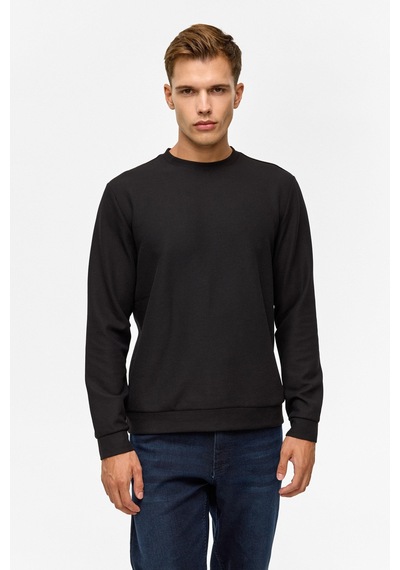 Süvari Siyah Regular Düz Bisiklet Yaka Sweatshirt-38793 Siyah