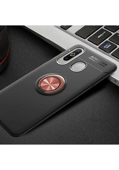 Samsung Uyumlu Galaxy A20s Kılıf Zore Ravel Silikon Kapak Siyah-Rose Gold