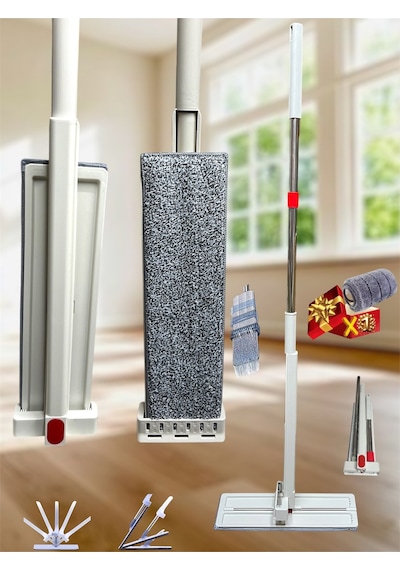Lüx Temizlik Mopu Kendinden Sıkmalı Mikrofiber Mop Kendini Temizleyen Mop Yedek Bez Hediyeli New