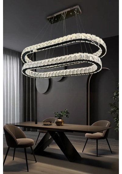 2 Katlı Masa Üstü Kristal Taşlı Modern Led Avize Çok Renkli