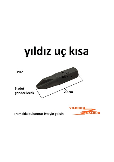 5 Adet Bits Yıldız Uç 2.5cm Ph2 Kısa Model