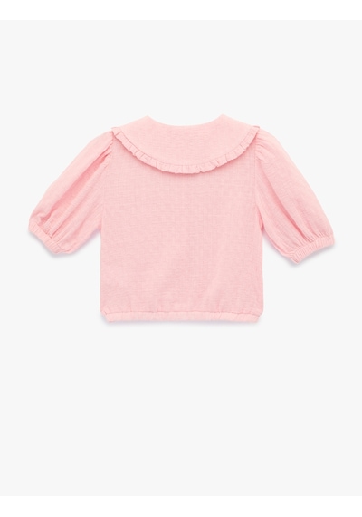 Koton Viskon Karışımlı Kısa Kollu Düğmeli Crop Bebe Yaka Bluz Pembe 6skg60066aw Gül