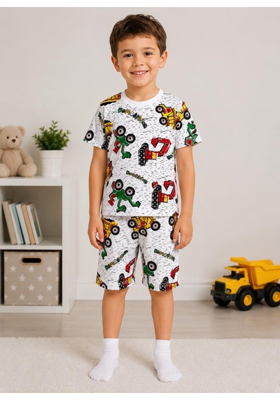 Aliş Kids Erkek Çocuk Pamuklu Beyaz Kepçe İş Makinesi Desenli Kısa Kollu Şortlu Yazlık Pijama Takımı Aliş Kids Erkek Çocuk Pamuklu Beyaz Kepçe İş Makinesi Desenli Kısa Kollu Şortlu Yazlık Pijama Takımı