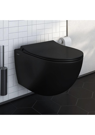 VitrA Sento Rim-ex Mat Siyah Kanalsız Asma Klozet Ve Yavaş Kapanır Kapak 120-483-009