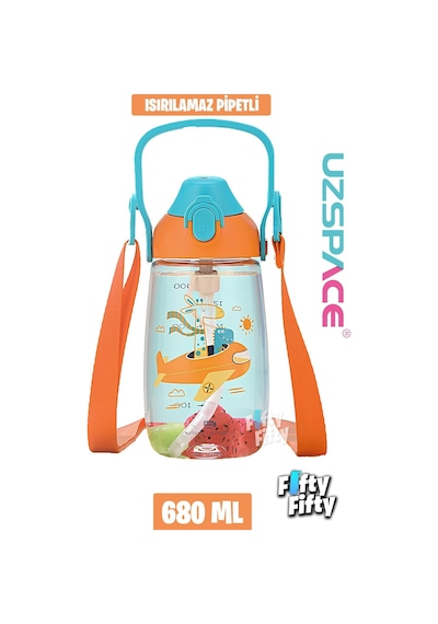 Uzspace Pipetli 680 ML Boyun Askılı Tritan Çocuk Su Matarası -kutulu- Ffuz2202680 001
