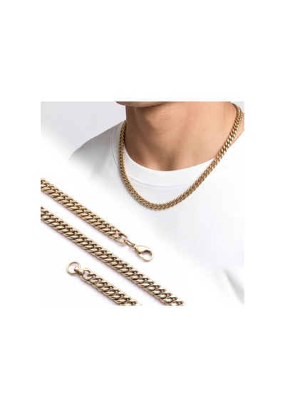 Premium Parlak Ve Şık Çift Örgü Erkek Çelik Kolye 7x3mm 55cm 3183eck020 - Gold Renk Altın