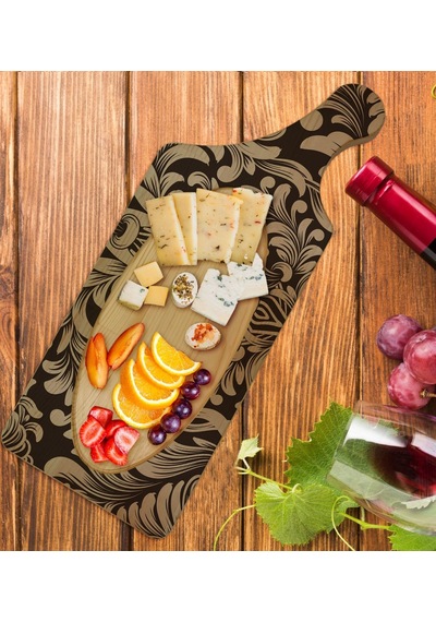 Bk Gift Retro Motif Tasarımlı Dikdörtgen Şeklinde Doğal Ahşap Servis Ve Sunum Tabağı Model 6