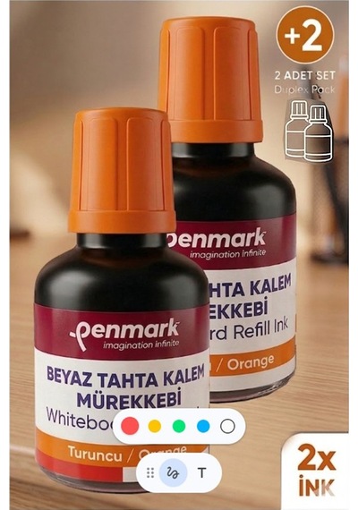 Turuncu Yazı Tahta Kalemi Mürekkebi 30 Ml 2 Adet Penmark Tahta Kalemi Mürekkepi Kolay Silinebilir Doldurulabilir Canlı