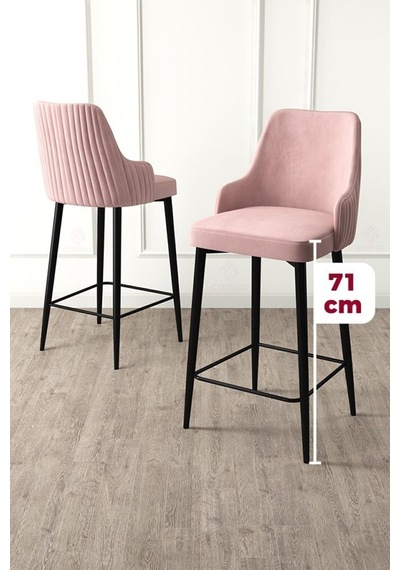Canisa Enox Serisi 6 Adet Pembe Sandalye Mutfak Bar Sandalyesi Babyface Kumaş Siyah Metal Ayak Sandalyeler Pembe Ayaklar Siyah