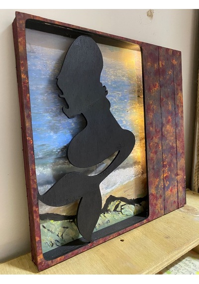 Deniz Kızı Temalı Özel Tasarım Led Işıklı Tablo 30 X 30 CM