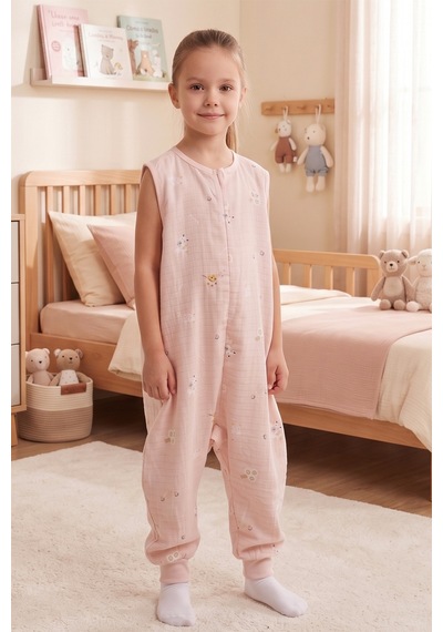 Babymod Müslin 0-5 Tog Kolsuz Kız Erkek Çocuk Uyku Tulumu Somon