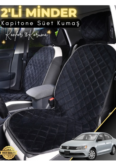 Volkswagen Jetta Uyumlu 2'li Süet Oto Koltuk Minderi Terletmez Universal Oto Aksesuar A2 Siyah