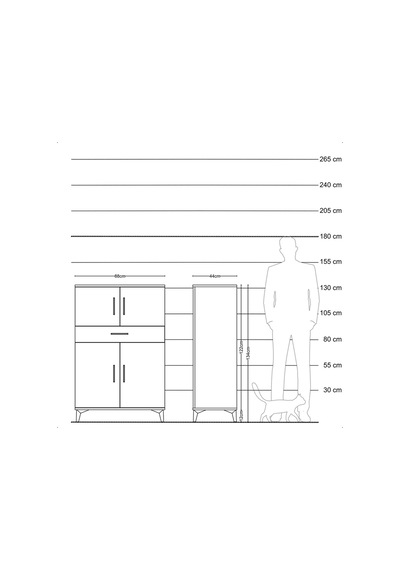 Hyperion Dolap 2 Raflı Tek Çekmeceli 4 Kapaklı 88x44x134 Çam-... Çam