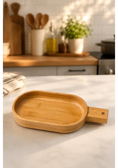 Bambu Saplı Sunum Tabağı 31x13 Cm Kahvaltılık Ve Atıştırmalık Servis Tepsisi