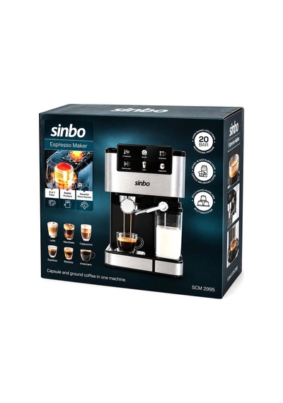 Siyah - Krom Espresso Kahve Makinesi 6 Farklı Kahve 1.5lt Su Hazne - 500ml Süt Hazne 1350w Scm-2995 Bx40 0.5mm Kenar Kalınlığı