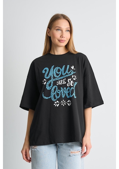 Alexandergardı Dokulu Baskı Kadın T-shirt Siyah