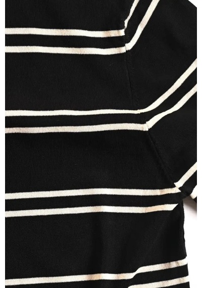 Tarz Cool Erkek Çizgi Detaylı Slim Fit Bisiklet Yaka Triko T-shirt Siyah