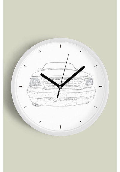 Eski Araba Çizim Tasarımı Modern Duvar Saati - 25cm - Önü Camlı Beyaz Kasa - Sessiz Mekanizma-jh0668 Beyaz