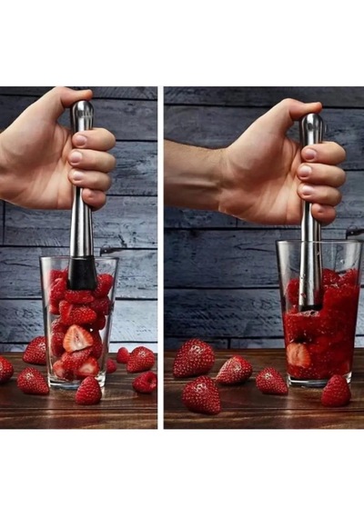 Paslanmaz Çelik 20cm Mojito Bar Kokteyl Tokmağı Meyve Ve Buz Ezici Siyah - Gri