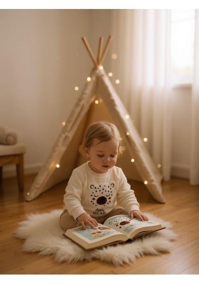 Zekids Kız Bebek Ayıcık Punch İşlemeli Sweatshirt-16305 Ekru