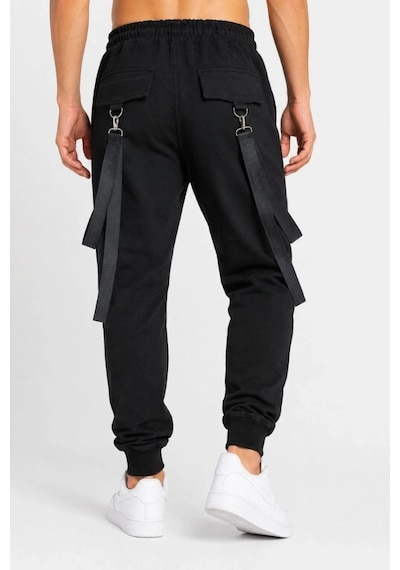 Freedom Storee Erkek Techwear Şerit Aksesuarlı Ön Kapak Cep Detaylı Jogger Eşofman Altı - Siyah Çok Renkli
