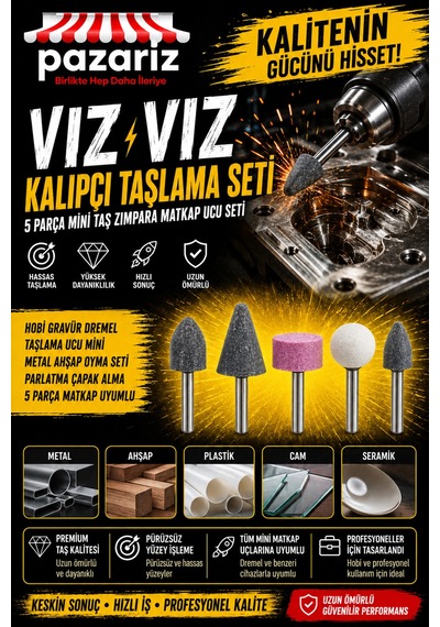 Kalıp Taşlama Makinası Aksesuarı 5 Parça Vız Vız Kalıpçı Taşlama Seti Mini Taş Zımpara Matkap Ucu Seti Mini Çapak Alma Oyma Şekil Verme Ahşap Metal Kalıpçı Seti Gravür Oyma Seti